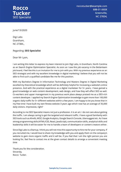 Seo Specialist Cover Letter Example And Guide Cresuma