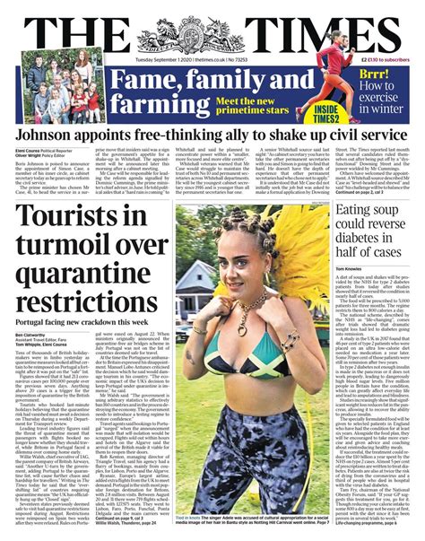 Easy access to obituaries, local news, front pages and more. Times Front Page 1st of September 2020 - Tomorrow's Papers ...