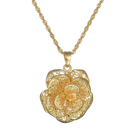 40 Off 18k Gold Fine Solid Rose Flower Pendant Necklace Rosegal
