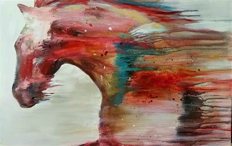 ‘sonic Boom Red Abstract Horse Painting By Artist Cher Devereaux In
