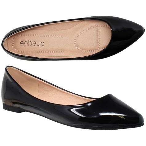 Womens Ballet Flats Patent Leather Pointed Toe Slip On Closed Toe Shoes
