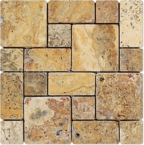 Scabos Travertine 3 Pieced Mini Pattern Tumbled Mosaic Tile Lot Of 50