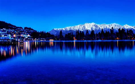 Queenstown And Lake Wakatipu Dusk New Zealand Blue Mountains Lake