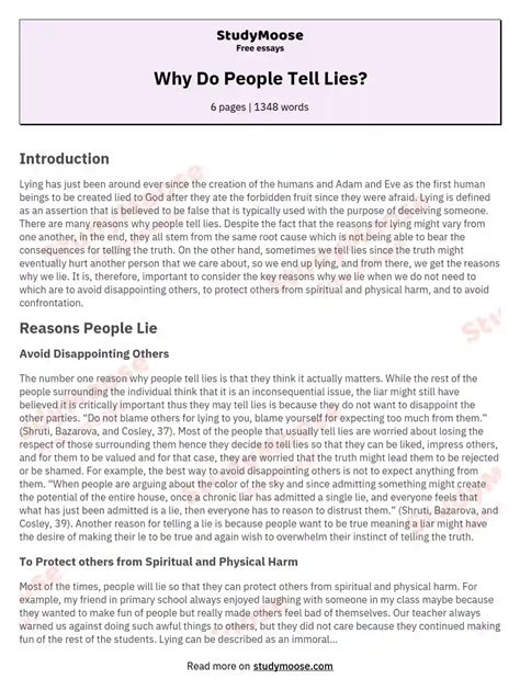 Why Do People Tell Lies Free Essay Example