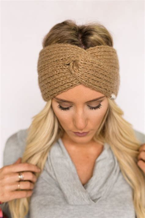 Knitted Turban Twist Headband In Tan Crochet Headband Knitted