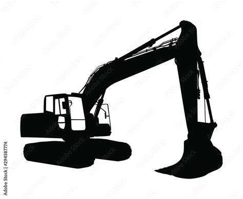 Big Bulldozer Loader Vector Silhouette Isolated On White Background
