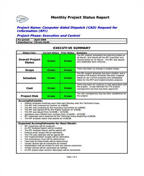 Project Monthly Status Report Template Best Template Ideas