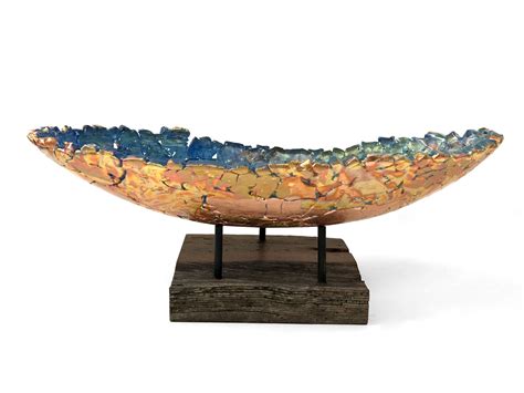 Oblong Vessel In Sky Blue By Mira Woodworth Art Glass Sculpture