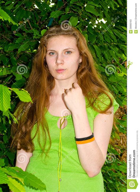 Girl Is Surrounded By Greenery Stock Image Image Of Beautiful Greenery 56660163
