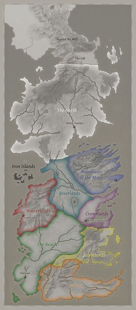 Seven Kingdoms Of Westeros Songoficeandfire Westeros Map Game Of