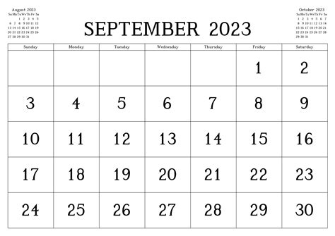 September 2023 Calendar Printable Colorful Numbers Pelajaran