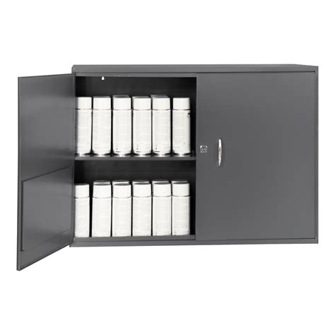 Durable gray powder coat finish. Wall Mounted Aerosol Storage Cabinet, 2 Slotted Shelves ...