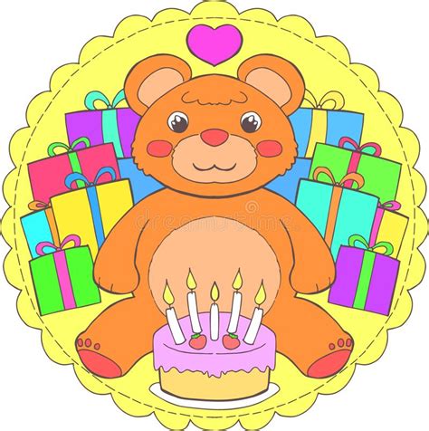 Happy Birthday Teddy Bear Mandala Stock Illustration