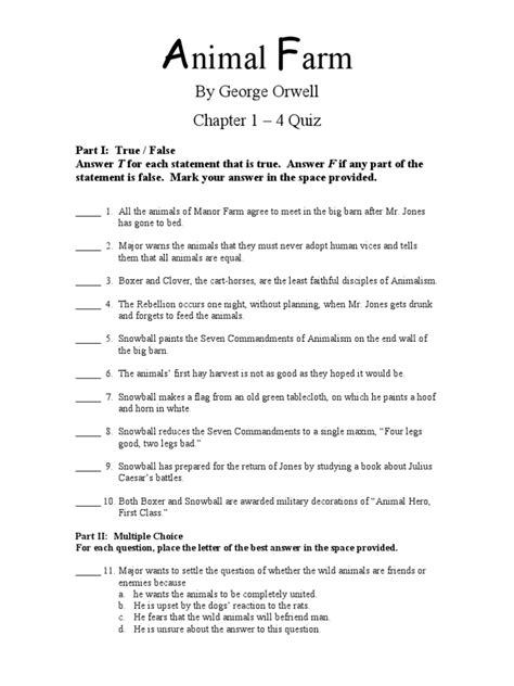 Animal Farm Chapters 1 4 Quiz Psychology And Cognitive Science