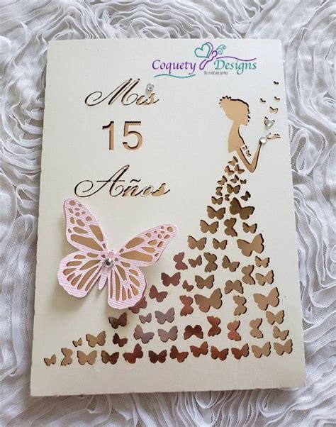 Invitación mariposa oro rosa quinceañeras mis15 sweetsixteen