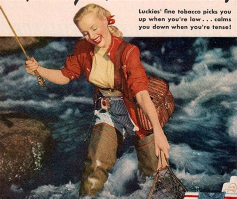 Vintage Pinup Fly Fishing 1947 Advertisement Lucky Strike Fly Fishing