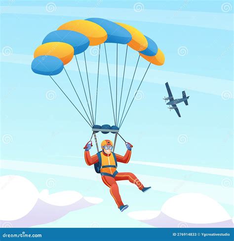 Parachute Skydiver With Plane In The Sky Stock Vector Illustration Of
