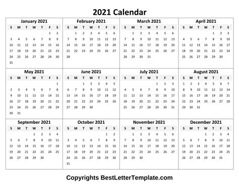 Free 2021 calendars that you can download, customize, and print. Printable 2021 Calendar Template in PDF, Word & Excel