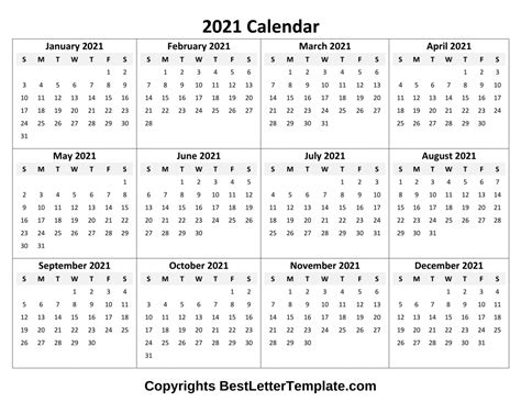 Great collections of free calendar templates available in many different format including microsoft word, excel and pdf. Printable Yearly 2021 Calendar Template in PDF, Word & Excel