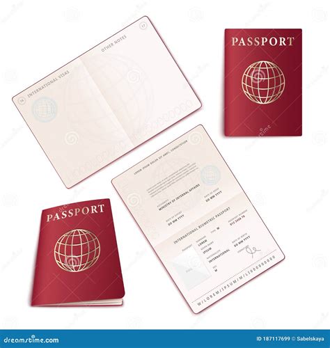 Realistic International Passport Mockup Set Open And Closed Id