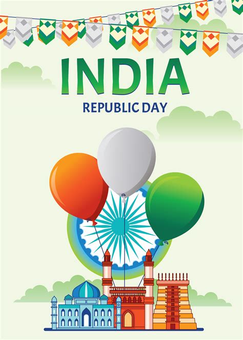 Happy Indian Republic Day Celebration Poster Or Banner On Green