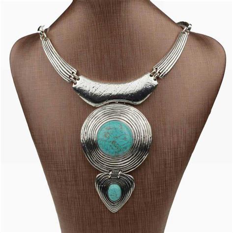 Genuine Turquoise Fashion Necklace For Women Tibetan Silver