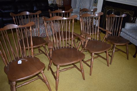 Lot Group Of Eight Oak Windsor Style Dining Chairs