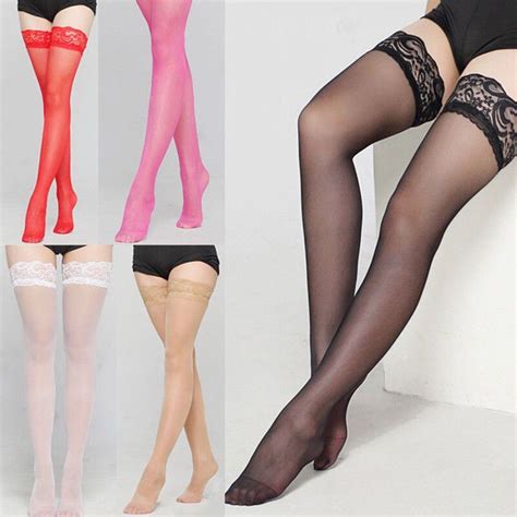 women lace top sheer hold ups stockings various colours pantyhose nightclub new buy online at