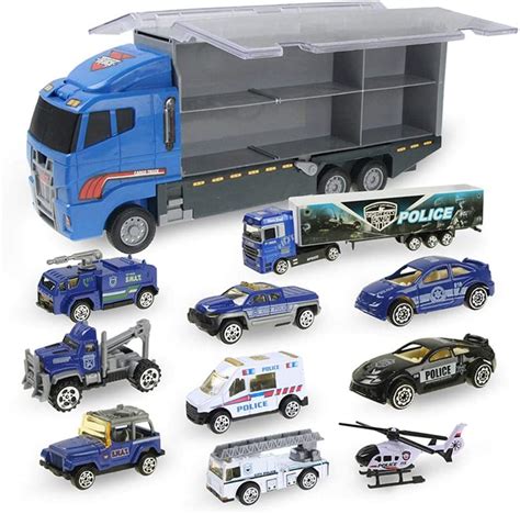 10 In 1 Police Transport Truck Alloy Police Cars Toys Sets Mini Die