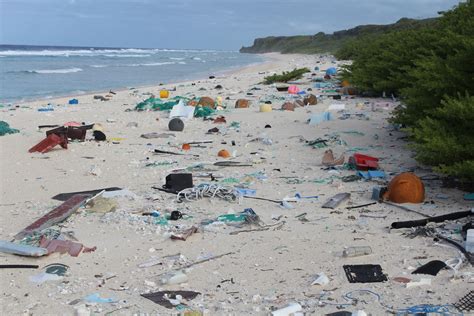 Ocean Pollution Remote South Pacific Island Of Henderson