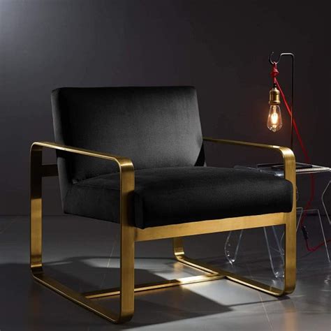 Black And Gold Accent Chair With Metal Framing Rounded Edges Dark Velvet Upholstery Padded Comfortable Seating Creative Glam Furniture For Sale Online 600x600 