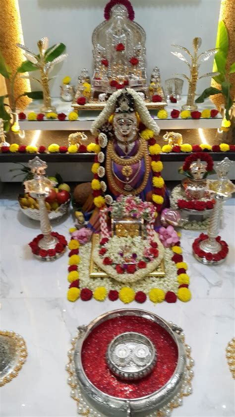 Vaibhava lakshmi puja grants the devotee more than he/she asks for and it never gives room to want more because the person is easily satisfied with everything in life. Lakshmi | Goddess decor, Pooja room door design, Mandir ...