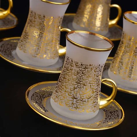 Hand Painted Arabic Style Thin Waist Tea Set With Holder Fairturk Com