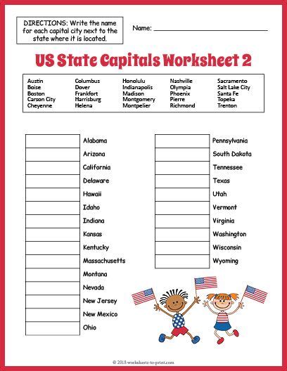 Free Us State Capitals Worksheet 2 State Capitals Worksheet States