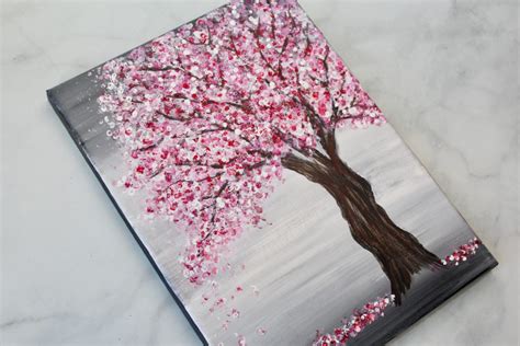 Cherry Blossom Tree Painting With Acrylics And Q Tips Easy Painting Idea