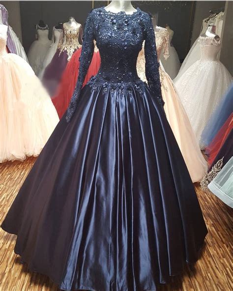 Dresses, joggers, tops, jeans, jumper dress. Navy Blue Lace Long Sleeves Wedding Dresses Ball Gowns ...