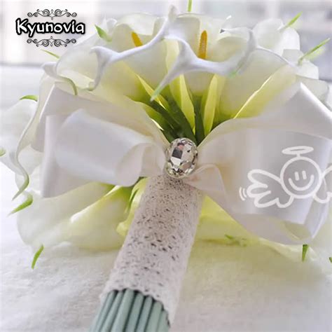 Kyunovia Beautiful Real Touch PU Calla Lily White Wedding Bouquets