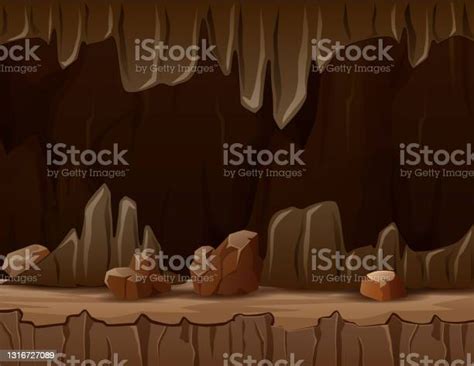 Cartoon Illustration Of The Cave With Stalactites Stock Illustration