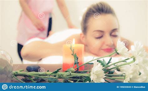 woman gets back massage spa by massage therapist stock image image of medical salon 195033043
