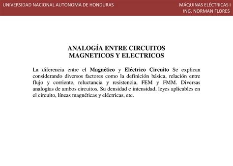 Analogía Y Diferencias Ing Norman Flores AnalogÍa Entre Circuitos Magneticos Y Electricos La