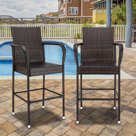 Bar Chairs Set Of 2 Upgraded Wicker Bar Stool Chairs Outdoor Patio