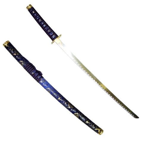 Katana Seta Drago Blu Spada Samurai Giapponese Setificata Di Colore