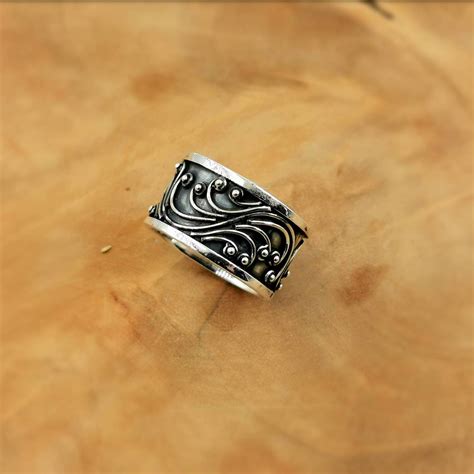 925 Silver Oxidized Band Ring Boho Band Ring With Vine Pattern