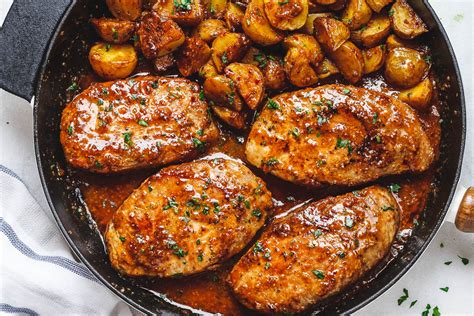Square baking dish coated with cooking spray. Honey Mustard Pork Chops and Potatoes Recipe - Pork Chops ...