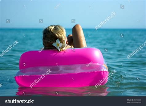 Blonde Girl Inflatable Raft Sea Stock Photo Shutterstock