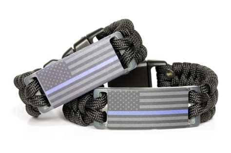 Thin Blue Line Anodized American Flag Paracord Wristband Tactical