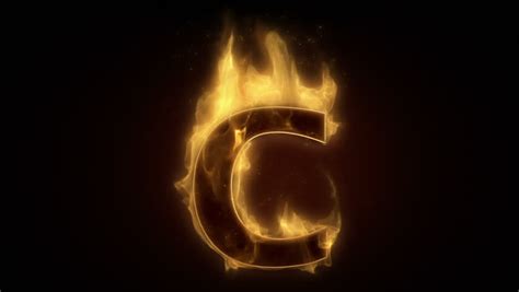 Fiery Letter C Burning In Loop With Particles Stock Footage Video