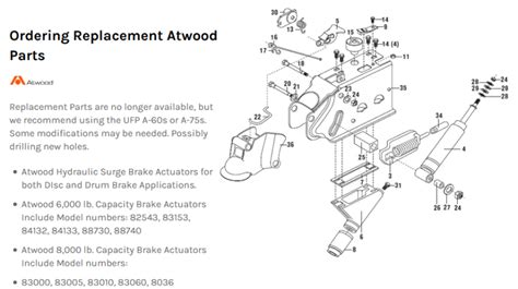 Atwood Hydraulic Brake Actuator Parts