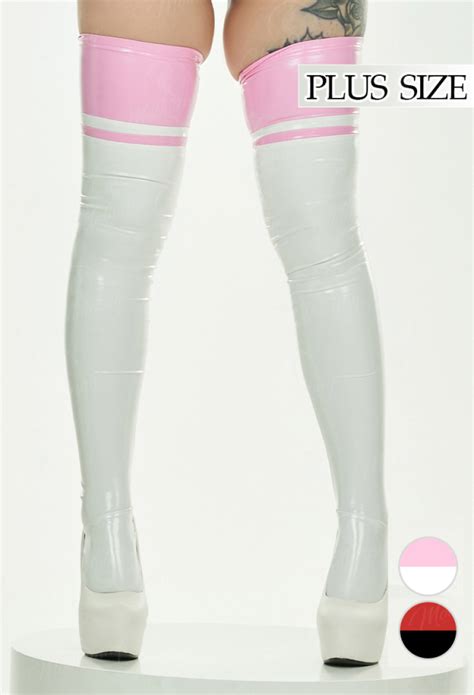 Plus Size Sexy Thigh Stockings Shiny Color Matching Pu Elastic Shaping Stretchy Thigh High Socks