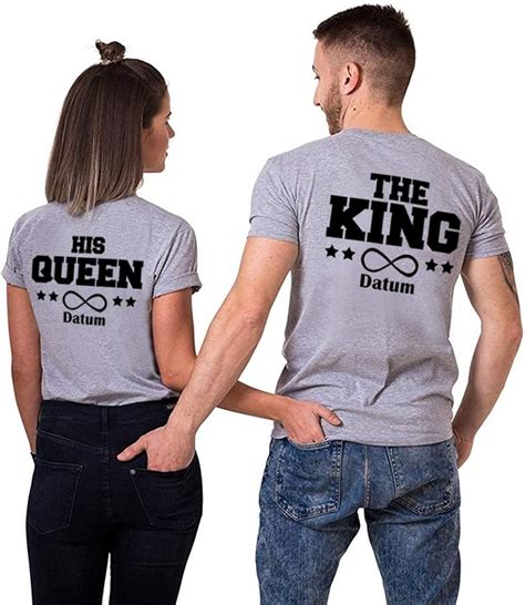 King Queen Shirt Partner Shirts Pärchen T Shirts Für Zwei Paar Mit Wunschdatum König Königin